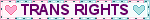 a blinkie reading 'trans rights' in all caps with a pink heart on one side and a blue heart on the other