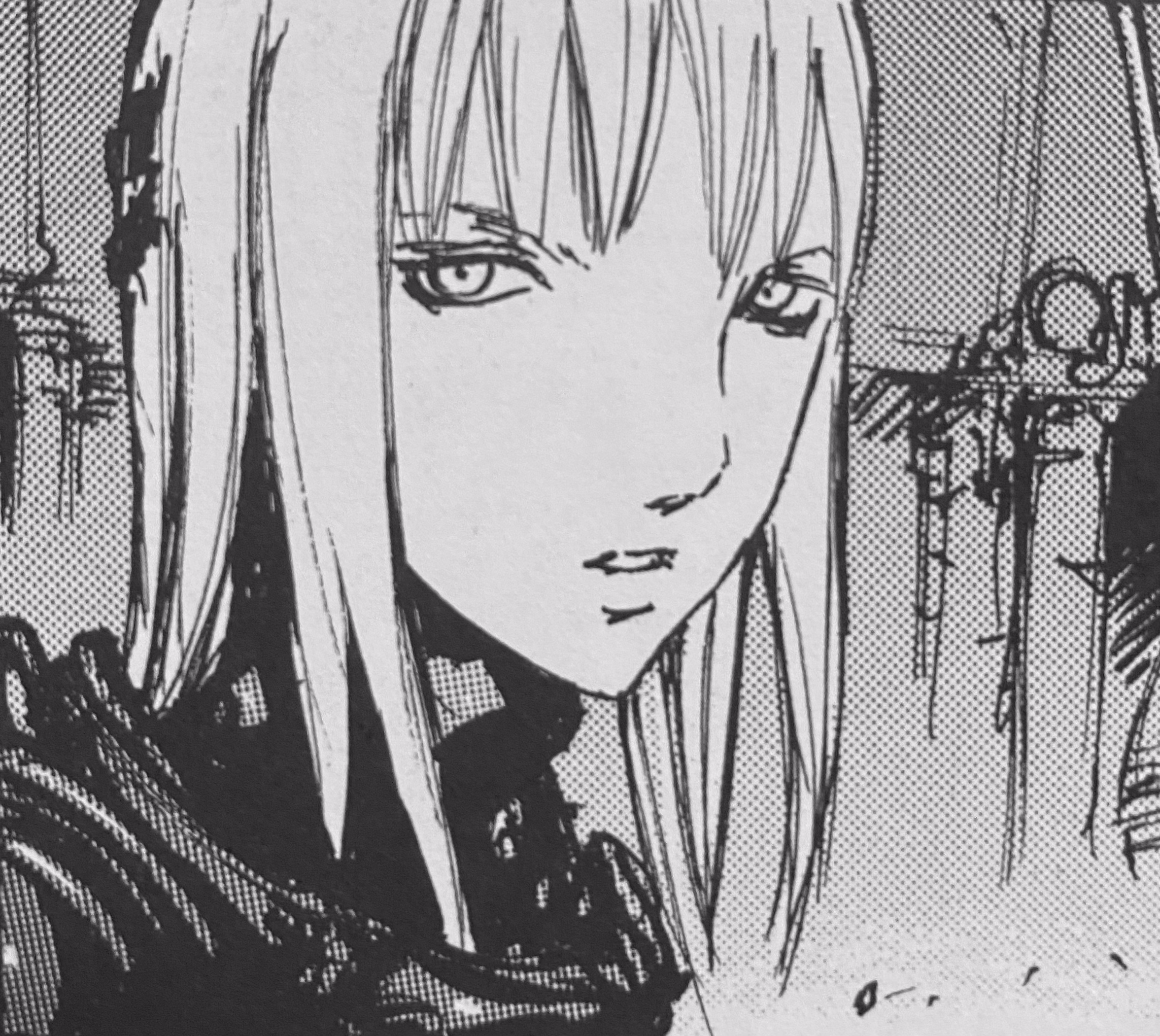 she is GLARING. another top tier cibo moment <br><br> [image id: a panel from blame! showing cibo looking towards the viewer out of the corner of her eyes. her lips are parted and her expression is somewhere between neutral, disgusted, and upset. /end id]